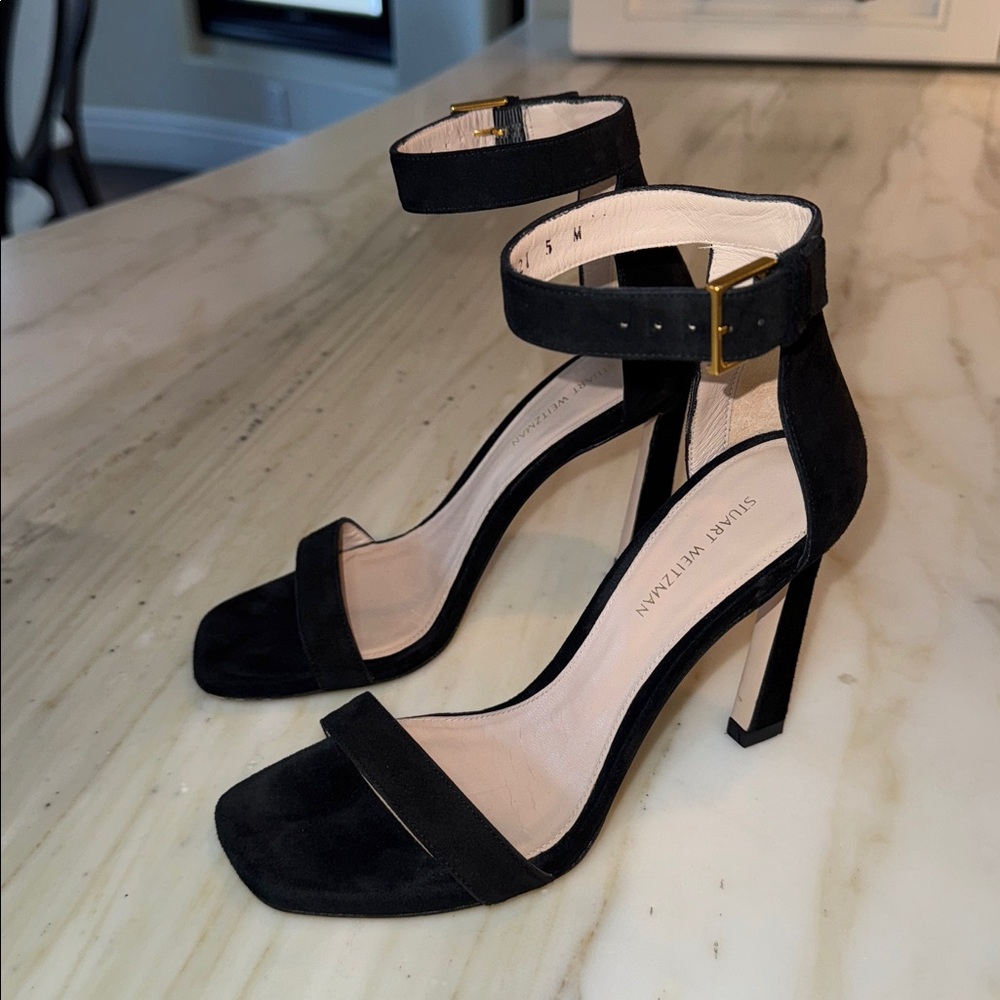 Stuart Weitzman Black Sued Nudist Heels